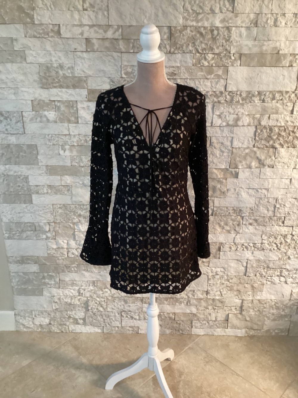 Free People "Back to Black" Crochet Mini Dress